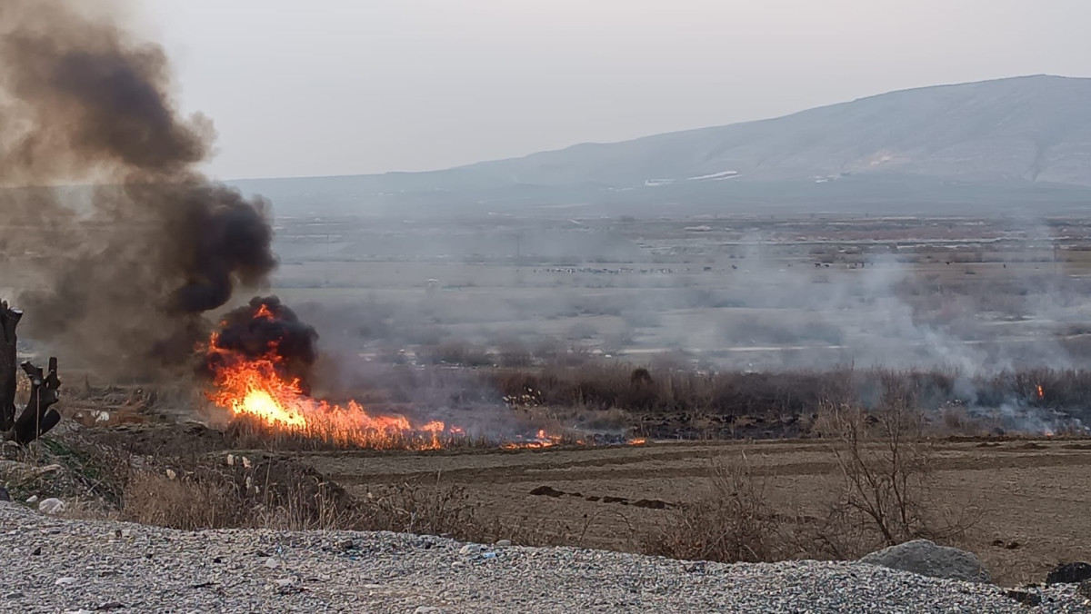 Sazlık alanında çıkan yangını itfaiye söndürdü